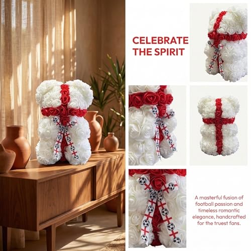 England LED Artificial Rose Flower Bear, Valentine's Mother's Day, Christmas, Birthday,Thanksgiving Party Anniversary Girl Friend Wife Light Strips and Greeting Cards (GB) - color: Gb
