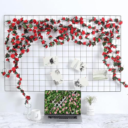 3PCS Artificial Flowers Spring Flower Garland Artificial Rose Vine Hanging Decoration for Wedding Wall Arch Party Backdrop(3, Red) - color: Red