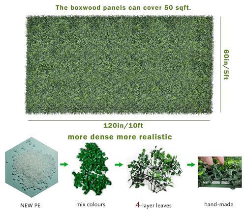 Bybeton Ultra-Dense Boxwood Panels, 60"x120" (50 SqFt) | Artificial Grass Wall Panels Privacy Fence Screen & Greenery Backdrop | UV-Resistant Faux Hedge for Outdoor & Wall Decor Spring Decor - size: 60*120IN