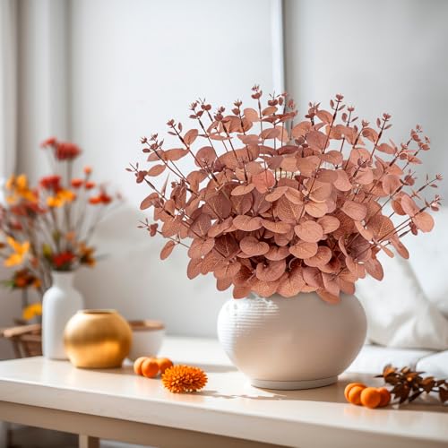 Yen Jean 10PCS Fall Amber Artificial Flowers Decorations for Home, Thanksgiving Fake Plants Autumn Decor Indoor Outdoor Harvest Party Supplies - style: Amber