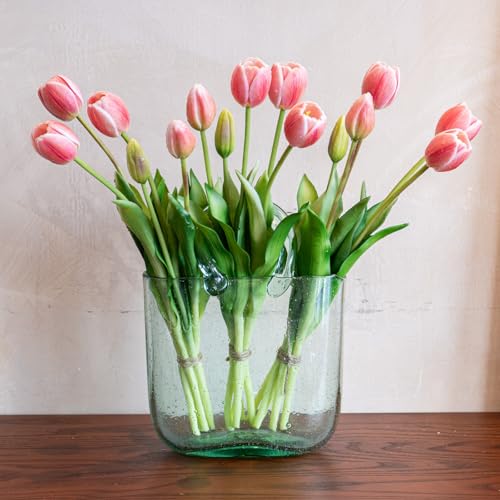 Artificial Tulips Flowers,Soft Touch Latex Bouquet, Fake Tulips,Spring Wedding Home Room Table Centerpiece Decor - color: 15pcs Coral Pink (No Vase)