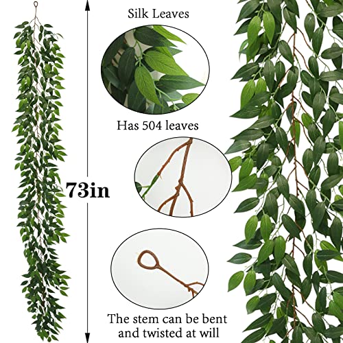 Dallisten 3 Strands Italian Ruscus Artificial Vines, 73" Silk Vine Garland with Green Leaves, Fake Hanging Plants Greenery Decor for Home, Bedroom, Wall, Party, Wedding Decoration - color: Italian Ruscus Vine