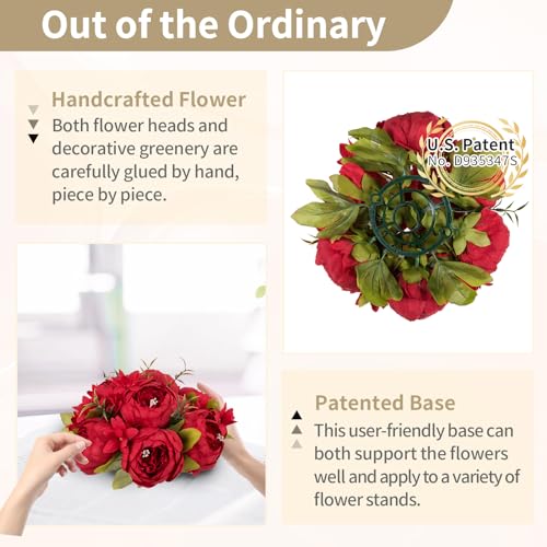 NUPTIO Peony Artificial Flowers for Centerpieces: 2 Pcs 9.4 inch Diam Red Faux Peony Flowers Fake Flower Balls Arrangement Bouquet Wedding Centerpieces for Tables Wedding Centerpiece Decorations - color: Red