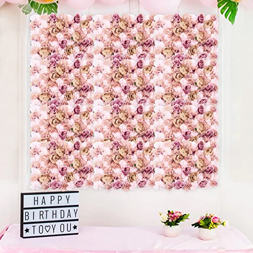 Flower Wall Panel, 6Pcs Artificial Rose Dahlia Flower Wall Mat Floral Backdrop Artificial Silk Flower Panels for Wall Decoration Wedding Party 24x16In (Autumn Pink)… - color: 6pcs Autumn Pink