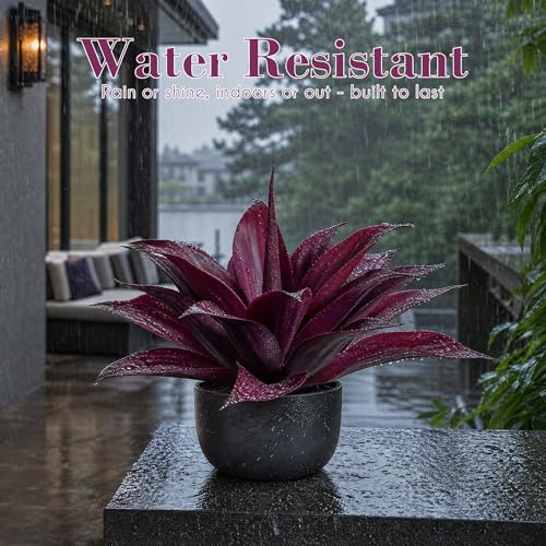 Ttranewsoo Fake Plants Artificial Agave Plants 13.8" Large UV Resistant Fake Agave Planters for Indoor and Outdoor Decorating Tropical Plant Succulents Greenery Indoor Decor(2Pack, Purple - color: Purple