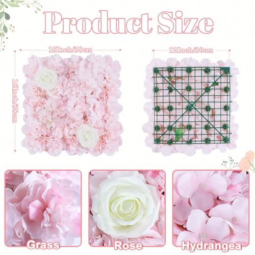 FOTSHARER Pink Flower Wall Backdrop 12 Pack 3D Flower Wall Panel 15'' x 15'' Silk Rose Floral Walls Artificial Flower Panels for Backdrop Floral Wedding Background for Bridal Shower Party Events - color: Light Pink