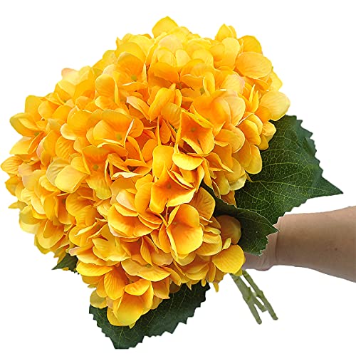 6Pcs Artificial Fake Flowers Plants Silk Hydrangea 1 Flower Head Arrangements Wedding Bouquets Decorations Plastic Floral Table Centerpieces Home Kitchen Garden (Yellow) - color: Yellow