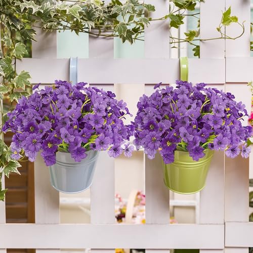 16 Bundles Artificial Flowers for Outdoors Fake Purple Flowers Faux Plants for Indoor Outside Garden Porch Window Box Hanging Planters Home Farmhouse - color: Purple, size: 15inches-16pcs