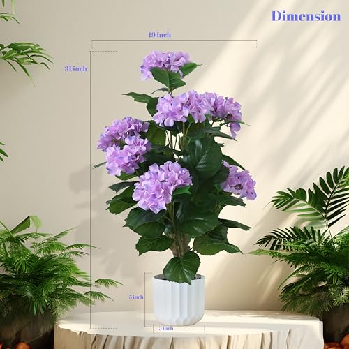 Artificial Hydrangea Flower Pot Plant Plant,Blue Artificial Flower,Indoor Table Decoration,Realistic Green Leaf (Blue, 31 inches (H) x 18.99 inches (W) x 19 inches (D)) - color: Purple