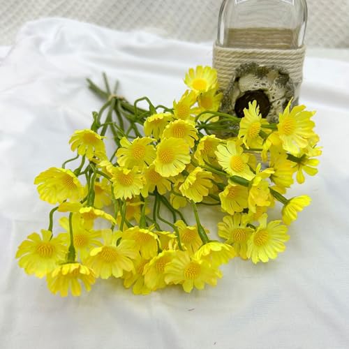 6 Stems Artificial Bouquet Decor Bundle Small Flowers Decorative Flower Set for Home Table Shelf Display, Yellow - color: Yellow