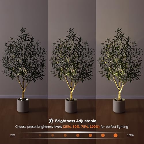 Verinatural Olive Trees Artificial Indoor 5FT - Realistic Fake Plants with Remote LED Spotlights, White Planter - Faux Olive Tree for Home Living Room Office Floor Bedroom Decor,VN214 - size: 5ft