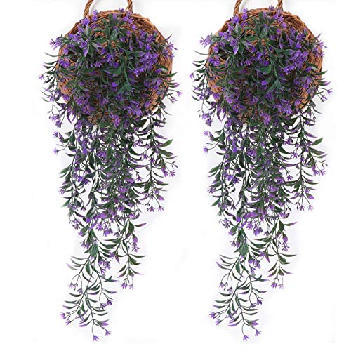 CATTREE Artificial Hanging Vine Flowers, Weeping Willow Plastic Plants Greenery Fake Plants Faux Ivy for Indoor Outdoor Garden Door Wall Baskets Wedding Party Table Decor Decoration Purple 4 Pcs - color: Ivy (Purple) 4pcs