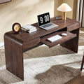 63" Modern Computer Desk with 2 Drawers, Wood Curved Executive Desk with Keyboard Tray & Power Outlet, Writing Desks with Storage for Home Office, Study Room, Living Room (Brown) - color: Brown