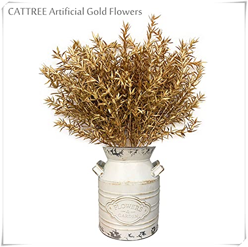 CATTREE Artificial Plants for Christmas, Faux Grass Shrubs Fake Sharp Leaves Gold 3 Pack, Simulation Leaf Bushes for Home Indoor Outdoor Garden Wedding Decoration Hall Table Planter Filler - color: Golden Sharp Grass - 3 Pcs