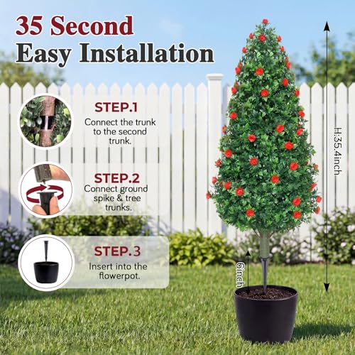 PATIO CHOICE 3ft Artificial Topiary Trees with Rose Set of 2 Outdoor Faux Plants Realistic Faux Bushes and Shrubs Decorations for Outdoor Front Porch Garden (Rose, 36in) - color: Rose, size: 3ft