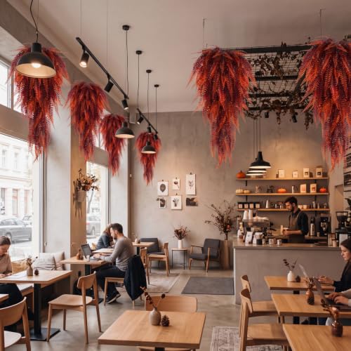 Daifunli 8 Pcs Artificial Fall Hanging Plants Fake Hanging Ferns Plastic Autumn Faux Plants for Wall Room Garden Garland Indoor Outdoor Decor No Basket (Fall Boston) - style: Fall Boston