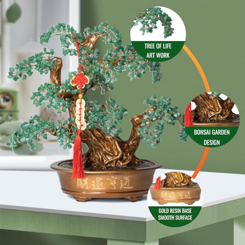 Green Aventurine Gemstone Crystal Bonsai Tree of Life（1,350 Gemstone Count） Large Feng Shui Money Chakra Tree for Luck and Wealth Desk Decoration 20 Inches - color: Big Aventurine