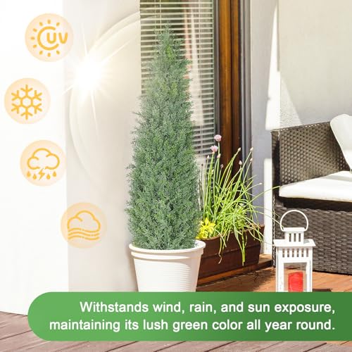 3FT Artificial Topiary Cedar Trees, 2-Pack Realistic Pre-Potted UV Resistant Faux Cypress Plants for Home Porch, Garden, and Entryway Decor - size: 3FT (37inch)