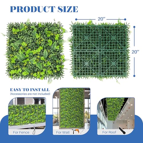 ECOOPTS 20"x20" Faux Ivy Privacy Fence Screen Artificial Boxwood Panels Topiary Hedge Plants for Indoor Outdoor Decoration, 11 Mixed Leaves, 6 Packs - color: #11 Mixed Leaves, size: 20"x20"