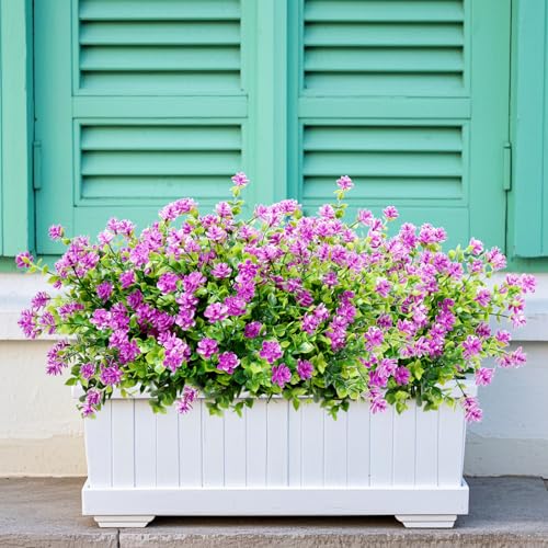 12 Pack Artificial Flowers & Plants for Outdoor Decor - Faux Eucalyptus & Lavender Greenery Shrubs - Fake Plants for Garden, Porch, Patio, Cemetery - Spring & Autumn Home Decoration - color: Rose