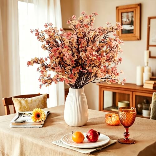 8Pcs Beige Brown Baby's Breath Artificial Flowers,Fabric Cloth Faux Babys Breath European Style Modern Silk Plants Real Touch Fake Flowers for Fall Decor,Wedding,Table Centerpieces,Boho Home Decor