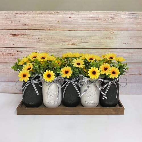 8 Bundles Sunflowers Artificial Flowers Silk Mini Sunflowers Fake Yellow Flowers Gerbera Daisies Flowers for Indoor Outdoor Home Kitchen Table Wedding Centerpieces Gravesites Decor (13.77")