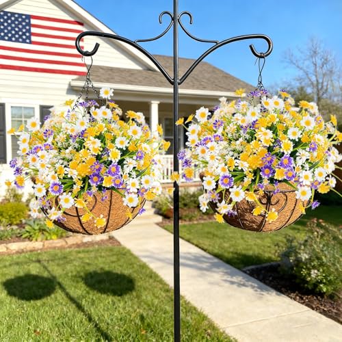 8 Bundles Artificial Daisy Flowers for Outdoors Summer Decor, UV Resistant Fake Cemetery Flowers Faux Plastic Greenery Shrub Plants for Home Gardens Porch Patio Cemetery Décor(Mix White Yellow Purple) - color: Mix White Yellow Purple, size: 8 Bundles
