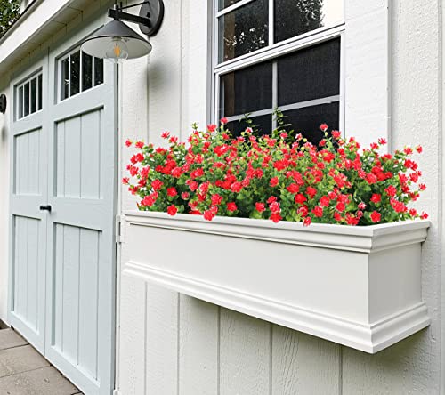 Outdoor Artificial Plant UV Resistant Fake Stems Plants, Faux Plastic Greenery for Indoor Outside Hanging Plants Garden Porch Window Box Home Wedding Farmhouse Outdoor Decorations for Patio (Red) - color: Red, size: 8 Pcs