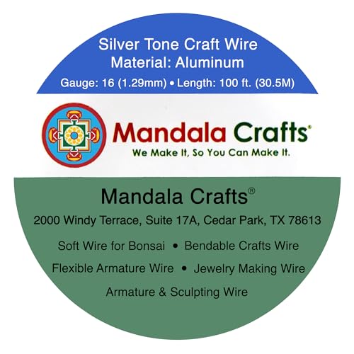 Mandala Crafts 16 Gauge Anodized Aluminum Craft Wire for Jewelry Making - 100 FT Colored Flexible Silver Tone Wire - Bendable for Bonsai Armature Crafting Sculpting - color: Silver, size: 16 Gauge