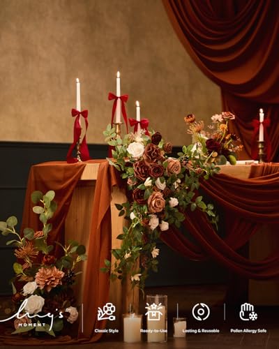 Ling's Moment 2pcs Wedding Flowers Garland Artificial Floral Swag Arch Decorations Rose Greenery Arrangements Sunset Terracotta Ceremony Reception Garden Easel Wall Entryway Outdoor (NOT Include Sign) - color: Sunset Terracotta