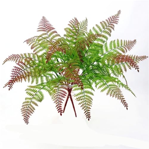 Artificial Ferns Plants, Fake Red Fern Shrubs Plastic Leaves Bunches Greenery Decor Grass Bush for Indoor Outdoor Garden Verandah Wedding Party DIY Decoration Reddish Brown 2 Pack - color: Red Fern Shrubs / 2 Pack