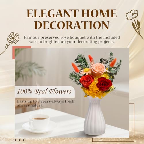 Cyrabota Preserved Roses Bouquet with Vase,3 Real Eternal Roses, Long Lasting Forever Flowers, Valentine Mother Day Christmas Birthday Gift for Women Mom Wife Girlfriend, Orange Roses - color: Orange