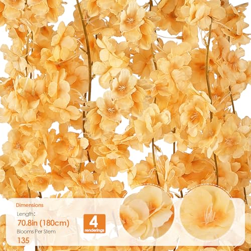 4 PCS Cherry Blossom Garland Artificial Silk Flower Vine Hanging Floral Decor for Wedding Arch Party Home Garden Wall Decoration (Champagne) - size: 70in-4pcs-Champagne