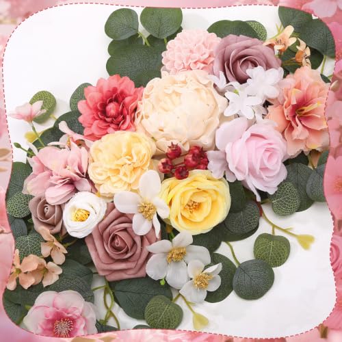 2 Pcs Wedding Arch Decorations - Reusable Artificial Hanging Flowers Floral Swag Greenery Garland for Wedding Welcome Sign Backdrop Bridal Ceremony Reception Backdrop Decoration(Green+Pink) - color: Pink+green+light Pink