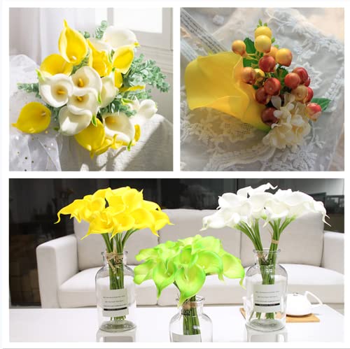 Crafjie 22pcs 13.4 Inch Yellow Lataex Real Touch Artificial Calla Lily Flowers, for Home Decor for Spring Flowers, Home Kitchen, Wedding Decorations, and centerpieces. - color: Yellow