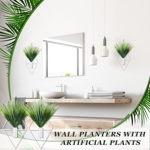 Canlierr 2 Pieces White Wall Decor Hanging Planters with Artificial Plants Metal Hanging Vase Indoor Plants Holder Modern Geometric Wall Art for Bathroom Bedroom Living Room Decor(Aquatic Plant) - color: White, size: Aquatic Plant