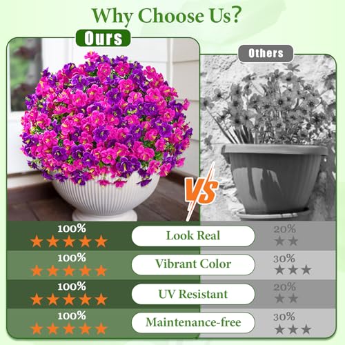 MARTINE MALL 24 Bundles Look Real Artificial Flowers for Outdoors, Realistic Fake Outdoor Flowers, UV Resistant Silk Flowers for Outside Faux Flowers Plants for Outdoor planters Porch, Purple&Fuchsia - color: Purple&fuchsia, size: 24 Bundles
