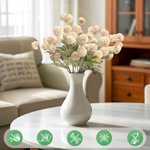 10 Pcs Artificial Flowers Pompon Mum Fake Flowers, Faux Small Mini Chrysanthemum Flowers, Realistic Faux Flowers for Room Decor Aesthetic, Living Room Farmhouse House Decor, Beige - color: Beige