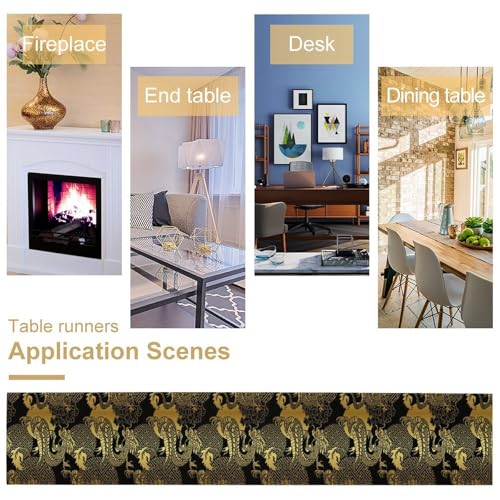 Chinese Dragon Table Runner, Black Gold Oriental Culture Art Japanese Design Print Table Runner for Kitchen Dining Wedding Party Holiday 13x36in - color: Aisa-5, size: 13x36in