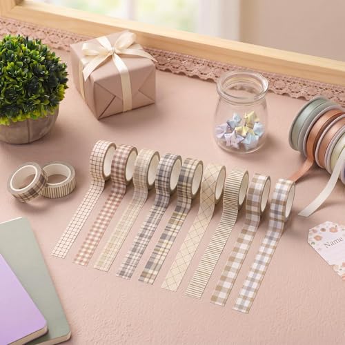 12 Rolls Watercolor Floral Washi Tape Set 15 mm Vintage Flower Decorative Masking Tape for Summer School Arts DIY Craft Scrapbook Journal Supplies Gifts(Retro,Plaid) - color: Retro, style: Plaid