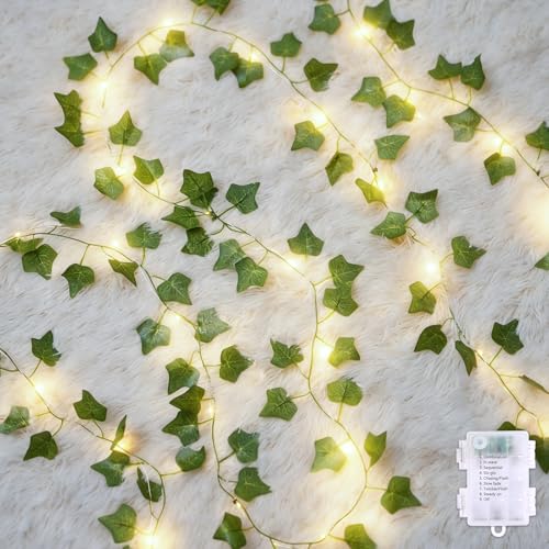 CEWOR Vines with Lights, 40ft Fake Ivy 120 LED Ivy String Lights, Fake Vines Garland with Lights for Home Decor Wedding Decor - size: 40FT ivy with 120 lights
