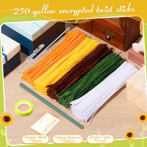Peryiter 371 Pcs Pipe Cleaners Flowers Kit, Pipe Cleaners Chenille Stems Bulk with Floral Wire Gardening Tape Stamen, Fluffy Limpiapipas para Flores for DIY Mother's Day Decor(Orange) - color: Orange