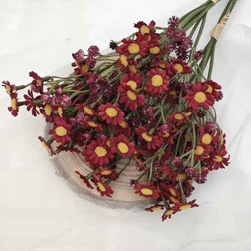 Small Daisy Flowers Artificial Wildflowers Chamomile Red 18 Pcs | Mini Daisies Flowers Silk Spring Summer Chamomiles for DIY Floral Arrangements Wedding Table Centerpieces Party Home Decor - color: Red