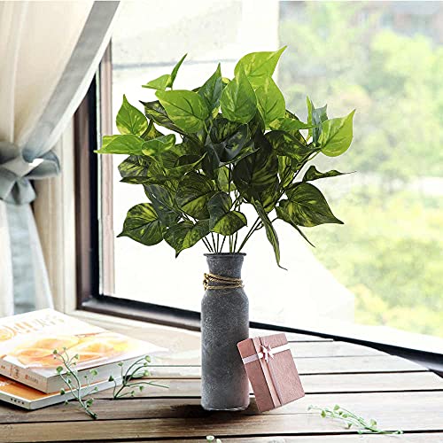 Artificial Scindapsus Aureus Decor, Plastic Realistic Green Leaves Shrubs Fake Plants Faux Grass Bushes Greenery for Indoor Outdoor Home Garden Verandah Office Table Arrangements Decoration 4 Pack - color: Scindapsus - 4 Pack