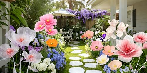 Standing Corn Poppy, Giant 5.58ft Life-Size Faux Blooms with Flexible Stem Metal Base Oversized Wedding Arch Decor,Garden Window Display(Colorful,1) - color: Colorful-3