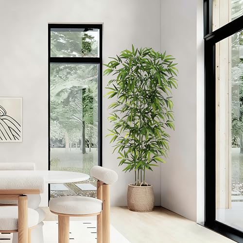 Artificial Bamboo Tree: 6FT Fake Bamboo Plant Faux Tall Nandina Tree with Dense Green Leaves in Woven Planter for Indoor Home Decor Office Living Room Corner Decoration Zen Oriental Minimalism