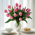 Bailikang 20PCS Fake Tulips 12' Artificial Tulip Silk Flowers Fake PU Bouquet Artificial Flowers Faux Flowers with Gift Box Soft Faux Tulips Bouquets Arrangements for Party Wedding Home - color: Pink