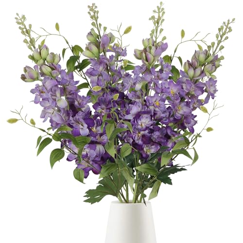 8PCS Purple Delphinium Artificial Flowers with Clematis Greenery Long Stem Flowers 29.5" Dark Purple Artificial Flowers for Wedding Centerpieces Silk Flowers for Home Decor Indoor (Purple) - color: Dark Purple