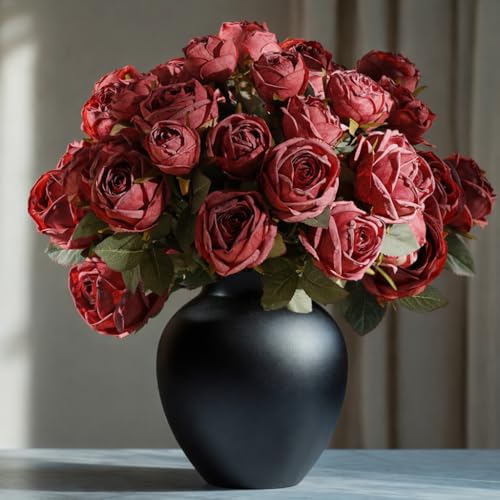 Real Touch Artificial Rose Flower 20pcs Dusty Silk Fake Rose Flowers with Stems Realistic Full Rose Arrangement Flores Decorations for Wedding Anniversary (Dusty Rose) - color: Dusty Rose