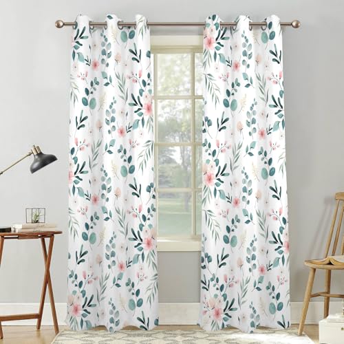 Renaiss Leaf Curtains Green Leaves Print Blackout Window Curtains for Bedroom Botanical Plants Grommet Top Room Darkening Window Drapes for Living Room 29W x 45L Inch Two Panel Set - color: Sage Green, size: 29"W x 45"L (Pack of 2)
